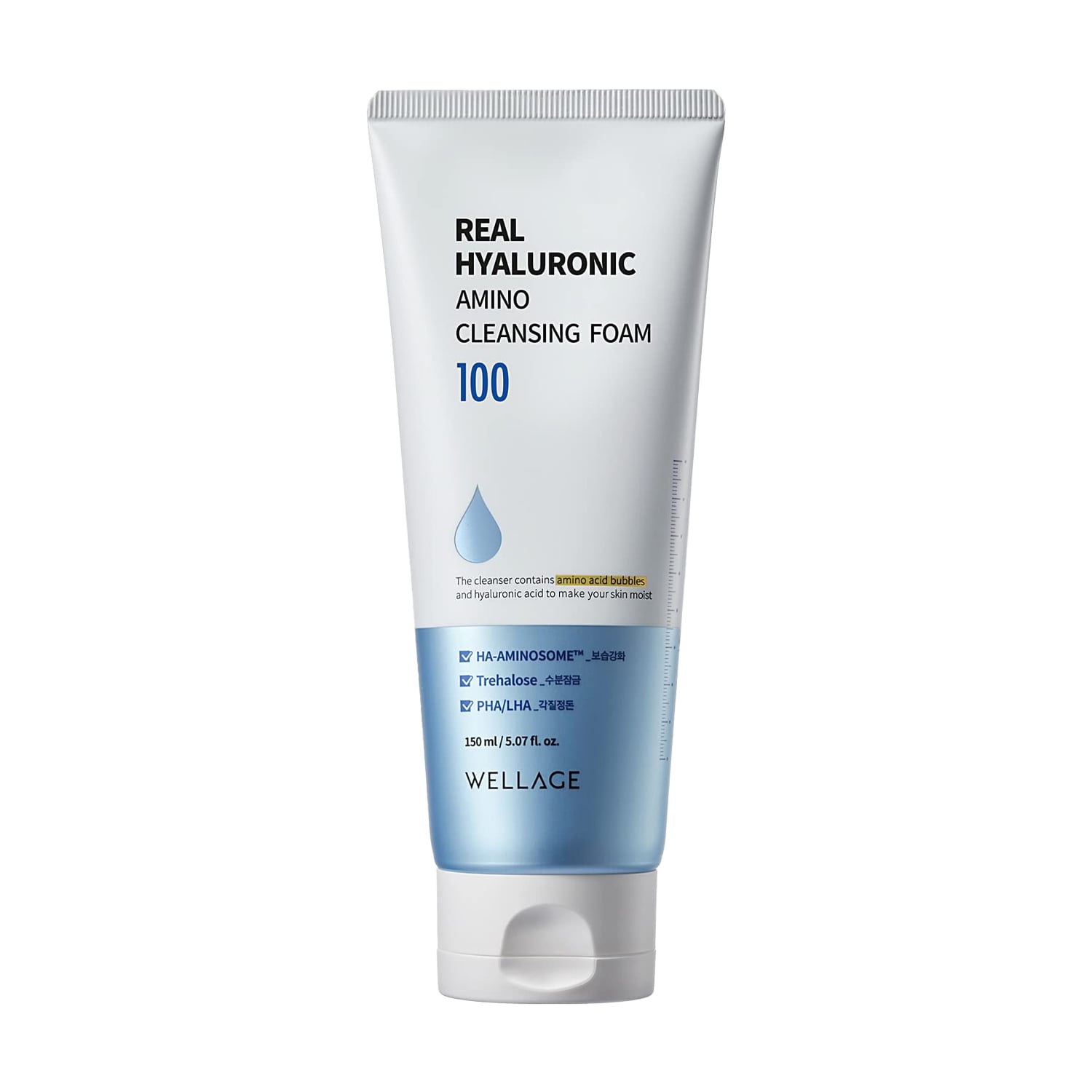 Очищувальна пінка для вмивання WELLAGE Real Hyaluronic 100 Amino Cleansing Foam з гіалуроновою кислотою та амінокислотами, 150 мл